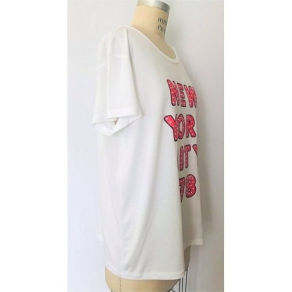 EXPRESS WHITE RED NEW YORK CITY 78 STUDDED SCRIPT GRAPHIC MODAL T-SHIRT XL NWT - Picture 5 of 8